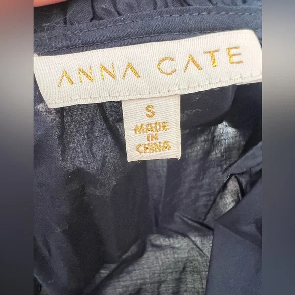 Anna Cate navy tie waste ruffle long sleeve Dress-Small - Picture 3 of 5